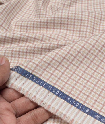 Vercelli Italy 2 Ply 100's Supima Cotton Checks Shirting Fabric (White & Beige)