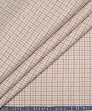Vercelli Italy 2 Ply 100's Supima Cotton Checks Shirting Fabric (White & Beige)