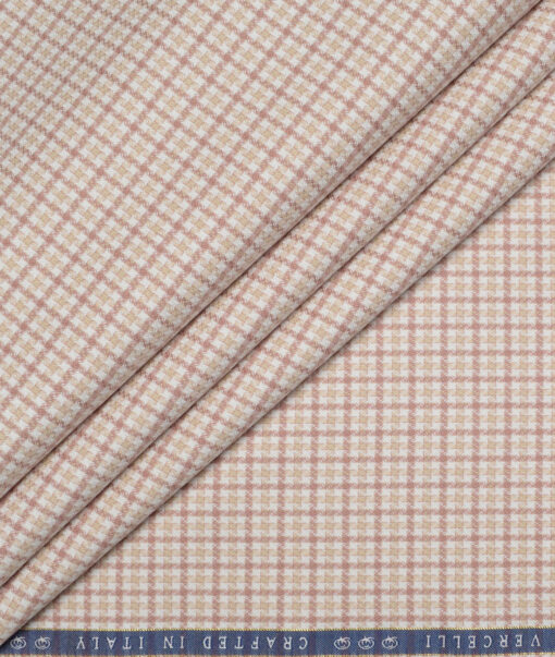 Vercelli Italy 2 Ply 100's Supima Cotton Checks Shirting Fabric (White & Beige)