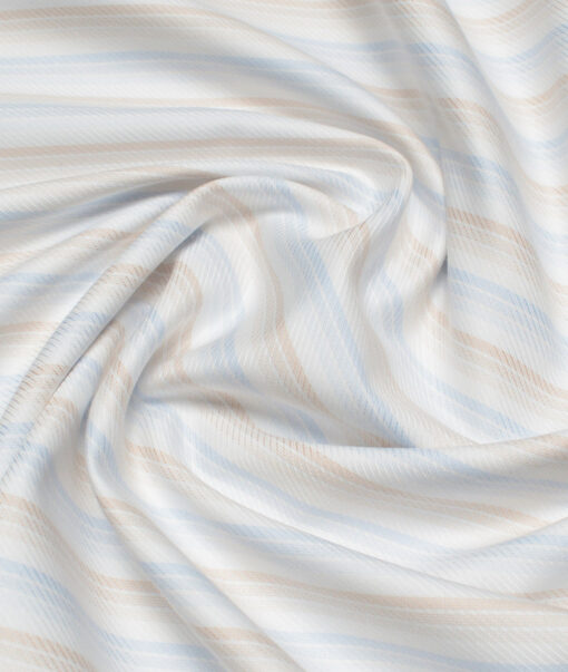 Vercelli Italy 2 Ply 100's Supima Cotton Striped Shirting Fabric (White & Blue)