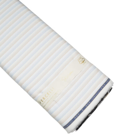 Vercelli Italy 2 Ply 100's Supima Cotton Striped Shirting Fabric (White & Blue)