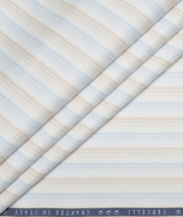 Vercelli Italy 2 Ply 100's Supima Cotton Striped Shirting Fabric (White & Blue)