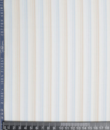 Vercelli Italy 2 Ply 100's Supima Cotton Striped Shirting Fabric (White & Blue)