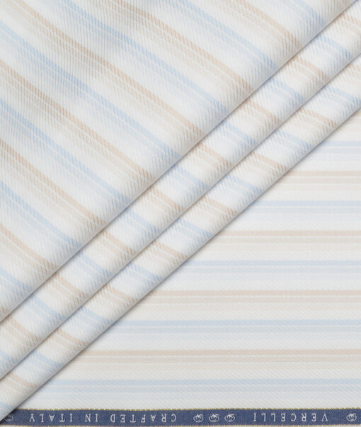 Vercelli Italy 2 Ply 100's Supima Cotton Striped Shirting Fabric (White & Blue)