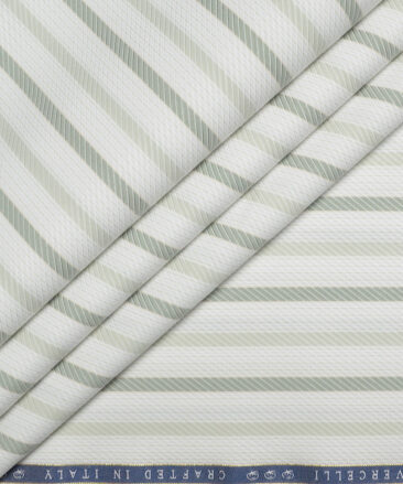 Vercelli Italy 2 Ply 100's Supima Cotton Striped Shirting Fabric (White & Green)