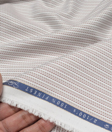 Vercelli Italy 2 Ply 100's Supima Cotton Striped Shirting Fabric (White & Wine)