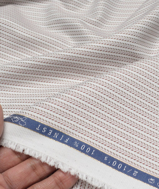 Vercelli Italy 2 Ply 100's Supima Cotton Striped Shirting Fabric (White & Wine)