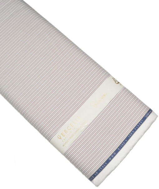 Vercelli Italy 2 Ply 100's Supima Cotton Striped Shirting Fabric (White & Wine)