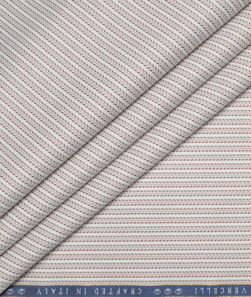 Vercelli Italy 2 Ply 100's Supima Cotton Striped Shirting Fabric (White & Wine)