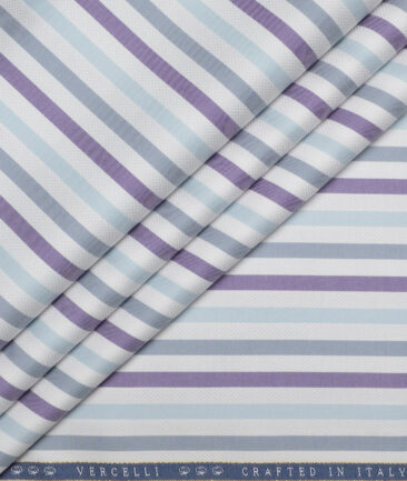 Vercelli Italy 2 Ply 100's Supima Cotton Striped Shirting Fabric (White & Multi)