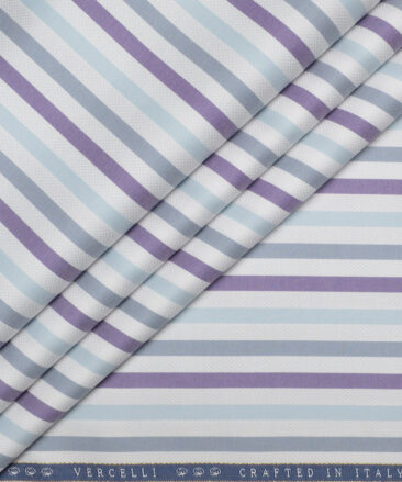 Vercelli Italy 2 Ply 100's Supima Cotton Striped Shirting Fabric (White & Multi)