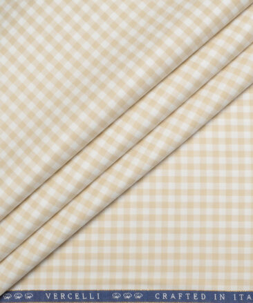 Vercelli Italy 2 Ply 100's Supima Cotton Checks Shirting Fabric (White & Beige)