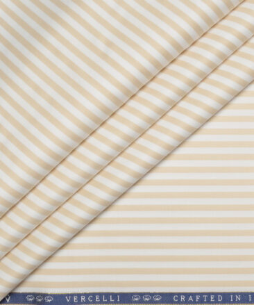 Vercelli Italy 2 Ply 100's Supima Cotton Striped Shirting Fabric (White & Beige)