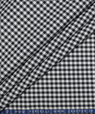 Vercelli Italy 2 Ply 100's Supima Cotton Checks Shirting Fabric (White & Black)