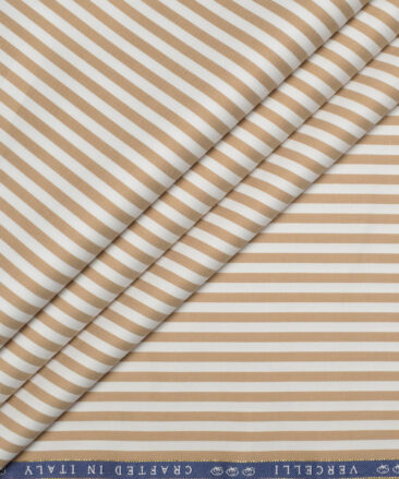 Vercelli Italy 2 Ply 100's Supima Cotton Striped Shirting Fabric (White & Brass)