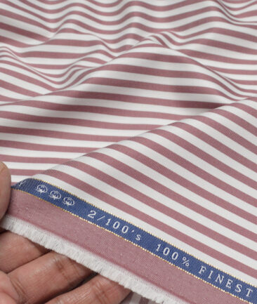 Vercelli Italy 2 Ply 100's Supima Cotton Striped Shirting Fabric (White & Dark Mauve)