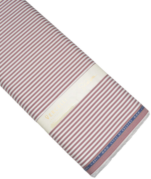 Vercelli Italy 2 Ply 100's Supima Cotton Striped Shirting Fabric (White & Dark Mauve)