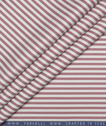 Vercelli Italy 2 Ply 100's Supima Cotton Striped Shirting Fabric (White & Dark Mauve)