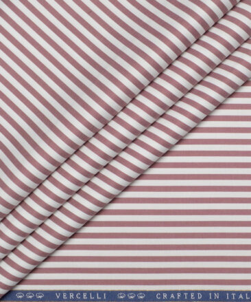 Vercelli Italy 2 Ply 100's Supima Cotton Striped Shirting Fabric (White & Dark Mauve)