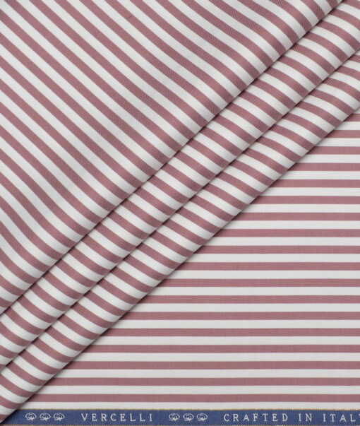 Vercelli Italy 2 Ply 100's Supima Cotton Striped Shirting Fabric (White & Dark Mauve) Vercelli Italy 2 Ply 100's Supima Cotton Striped Shirting Fabric (White & Dark Mauve)