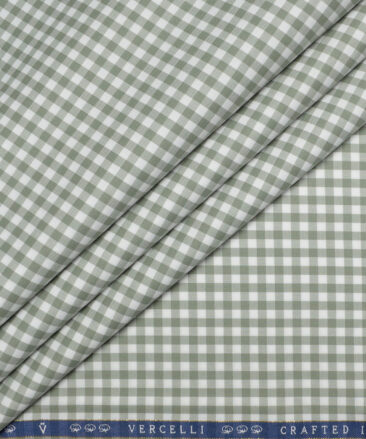 Vercelli Italy 2 Ply 100's Supima Cotton Checks Shirting Fabric (White & Green)