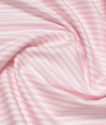 Vercelli Italy 2 Ply 100's Supima Cotton Striped Shirting Fabric (White & Pink)