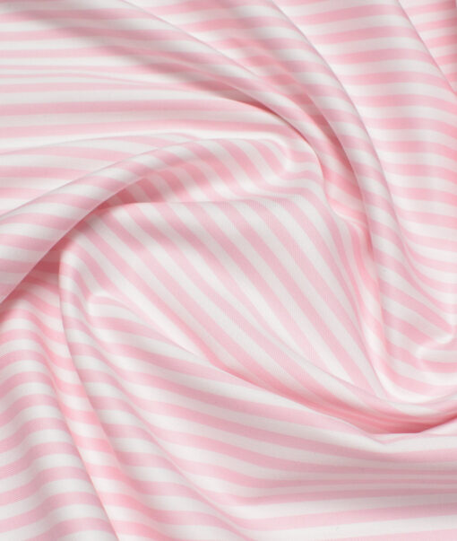 Vercelli Italy 2 Ply 100's Supima Cotton Striped Shirting Fabric (White & Pink)