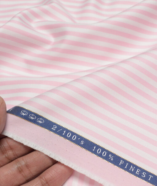 Vercelli Italy 2 Ply 100's Supima Cotton Striped Shirting Fabric (White & Pink)