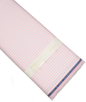 Vercelli Italy 2 Ply 100's Supima Cotton Striped Shirting Fabric (White & Pink)