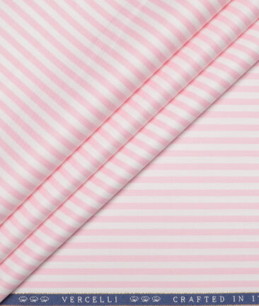 Vercelli Italy 2 Ply 100's Supima Cotton Striped Shirting Fabric (White & Pink)
