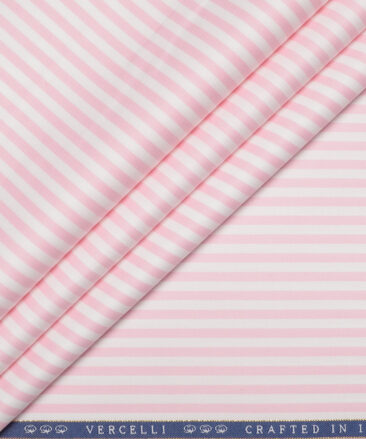 Vercelli Italy 2 Ply 100's Supima Cotton Striped Shirting Fabric (White & Pink)