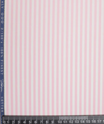 Vercelli Italy 2 Ply 100's Supima Cotton Striped Shirting Fabric (White & Pink)