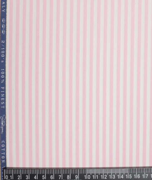 Vercelli Italy 2 Ply 100's Supima Cotton Striped Shirting Fabric (White & Pink)