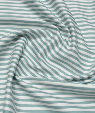 Vercelli Italy 2 Ply 100's Supima Cotton Striped Shirting Fabric (White & Teal Green)
