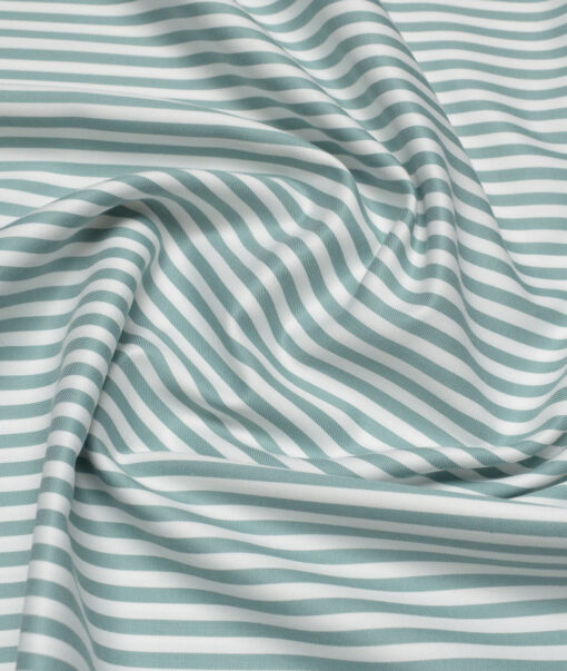Vercelli Italy 2 Ply 100's Supima Cotton Striped Shirting Fabric (White & Teal Green)