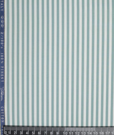 Vercelli Italy 2 Ply 100's Supima Cotton Striped Shirting Fabric (White & Teal Green)