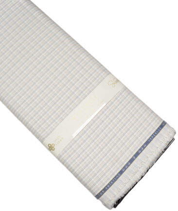 Vercelli Italy 2 Ply 120's Supima Cotton Checks Shirting Fabric (White & Brown)