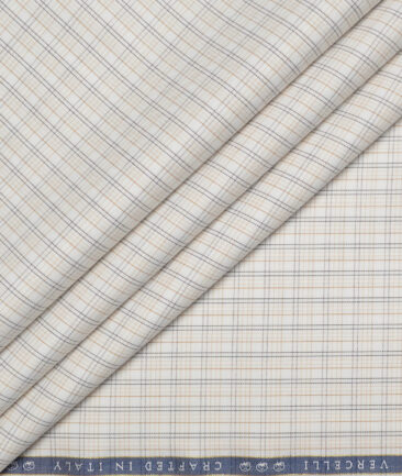 Vercelli Italy 2 Ply 120's Supima Cotton Checks Shirting Fabric (White & Brown)