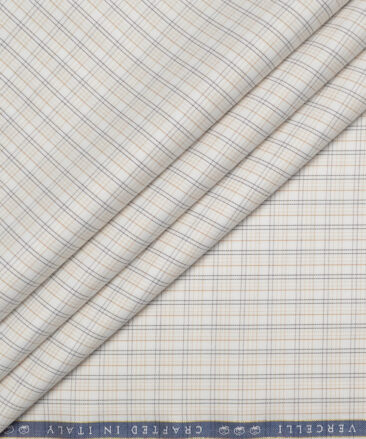 Vercelli Italy 2 Ply 120's Supima Cotton Checks Shirting Fabric (White & Brown)