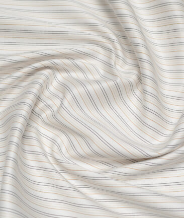 Vercelli Italy 2 Ply 120's Supima Cotton Striped Shirting Fabric (White & Brown)