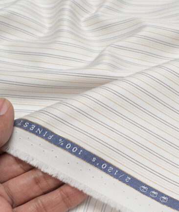 Vercelli Italy 2 Ply 120's Supima Cotton Striped Shirting Fabric (White & Brown)