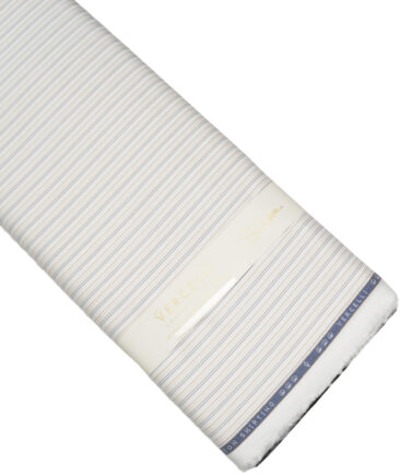 Vercelli Italy 2 Ply 120's Supima Cotton Striped Shirting Fabric (White & Brown)