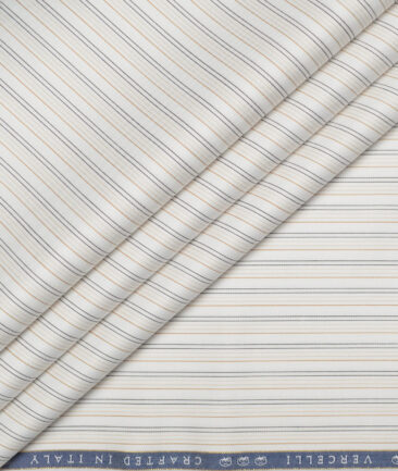 Vercelli Italy 2 Ply 120's Supima Cotton Striped Shirting Fabric (White & Brown)