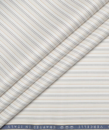 Vercelli Italy 2 Ply 120's Supima Cotton Striped Shirting Fabric (White & Brown)