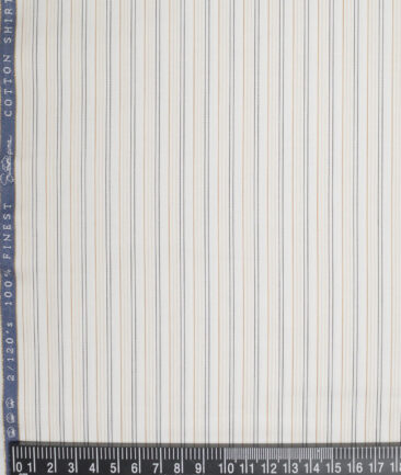 Vercelli Italy 2 Ply 120's Supima Cotton Striped Shirting Fabric (White & Brown)