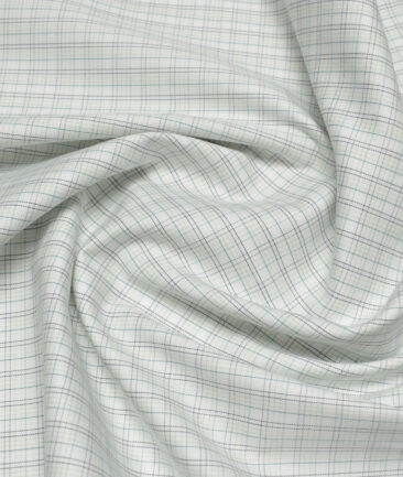 Vercelli Italy 2 Ply 120's Supima Cotton Checks Shirting Fabric (White & Green)