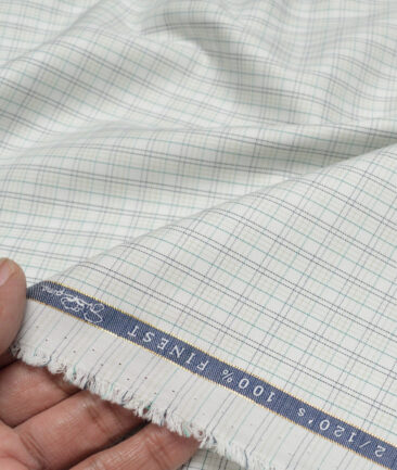 Vercelli Italy 2 Ply 120's Supima Cotton Checks Shirting Fabric (White & Green)