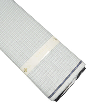 Vercelli Italy 2 Ply 120's Supima Cotton Checks Shirting Fabric (White & Green)