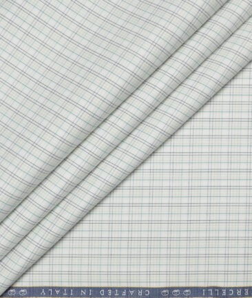 Vercelli Italy 2 Ply 120's Supima Cotton Checks Shirting Fabric (White & Green)