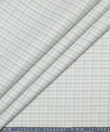 Vercelli Italy 2 Ply 120's Supima Cotton Checks Shirting Fabric (White & Green)